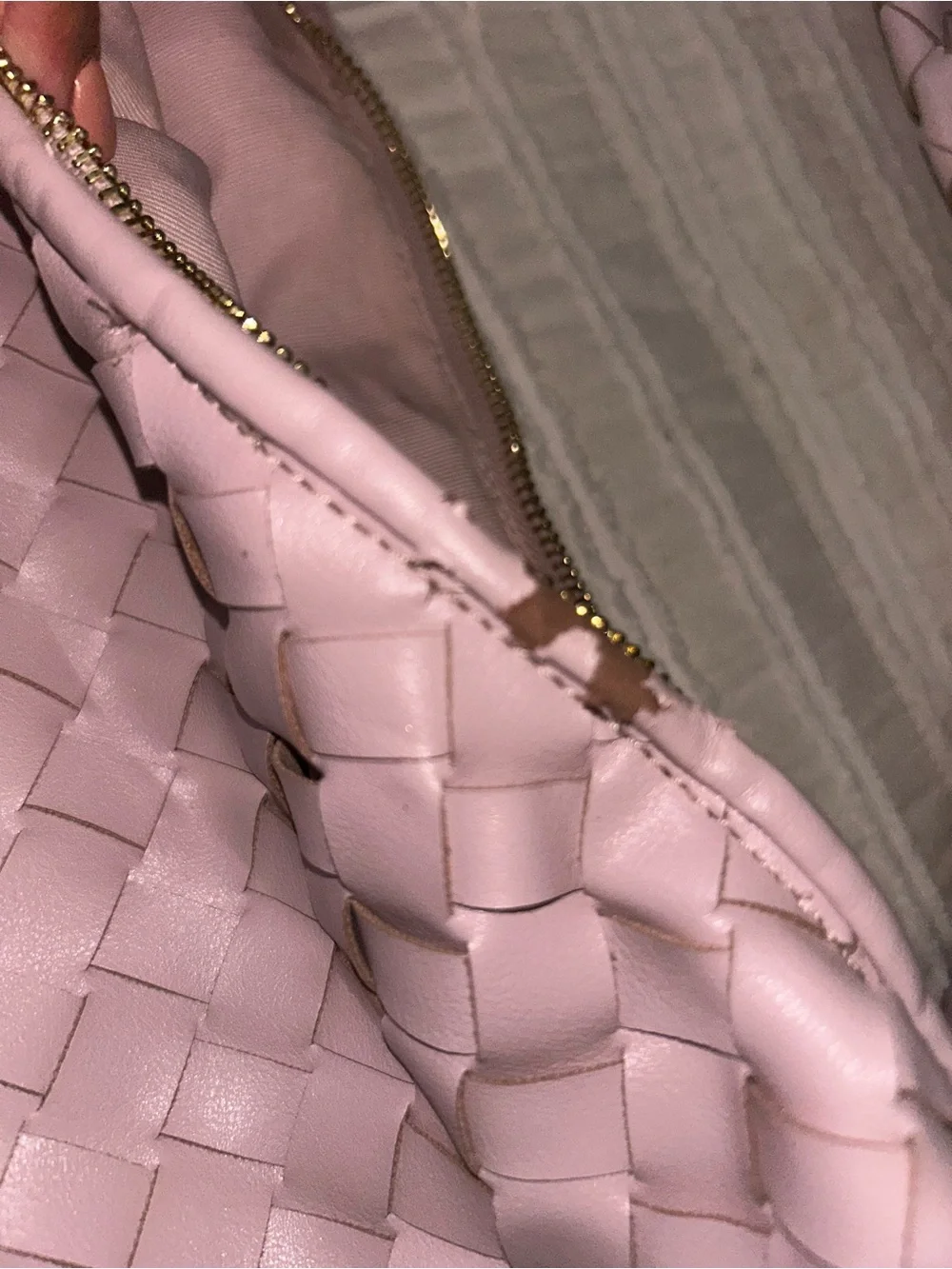 Anthropologie Woven Hobo Bag in Dusty Pink with Gold Accents